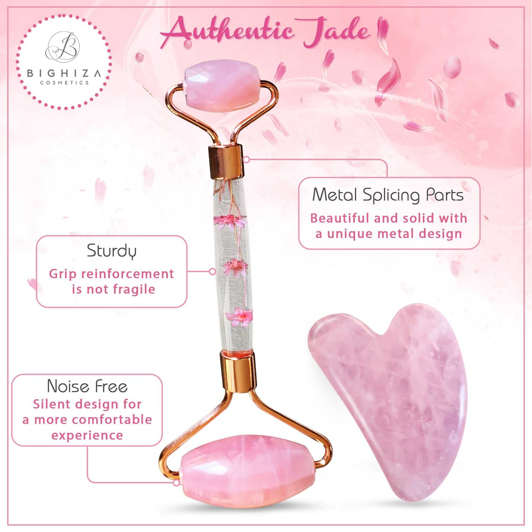 Gua Sha Face Roller Tool Set Pink Rose Quartz Jade Roller and Gua Sha Face Roller Tool Set