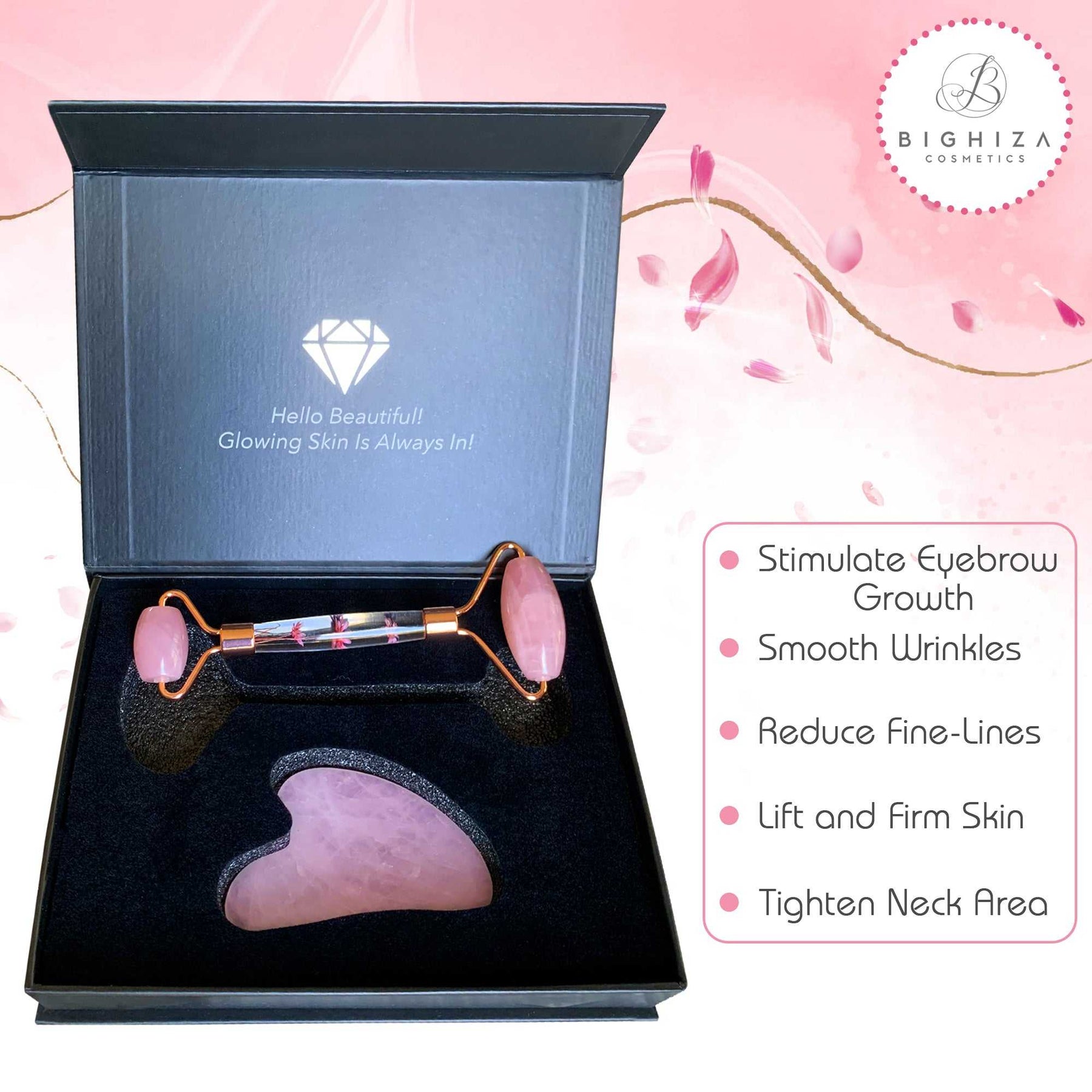 Gua Sha Face Roller Tool Set Pink Rose Quartz Jade Roller and Gua Sha Face Roller Tool Set