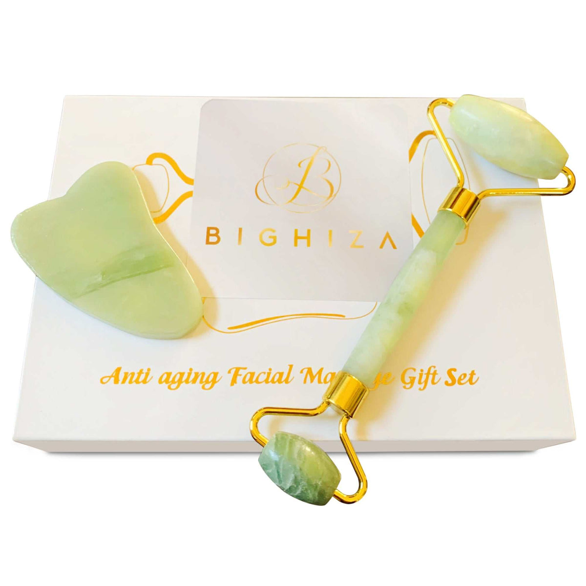 bighiza Jade Roller Gua Sha Face Roller Tool Set