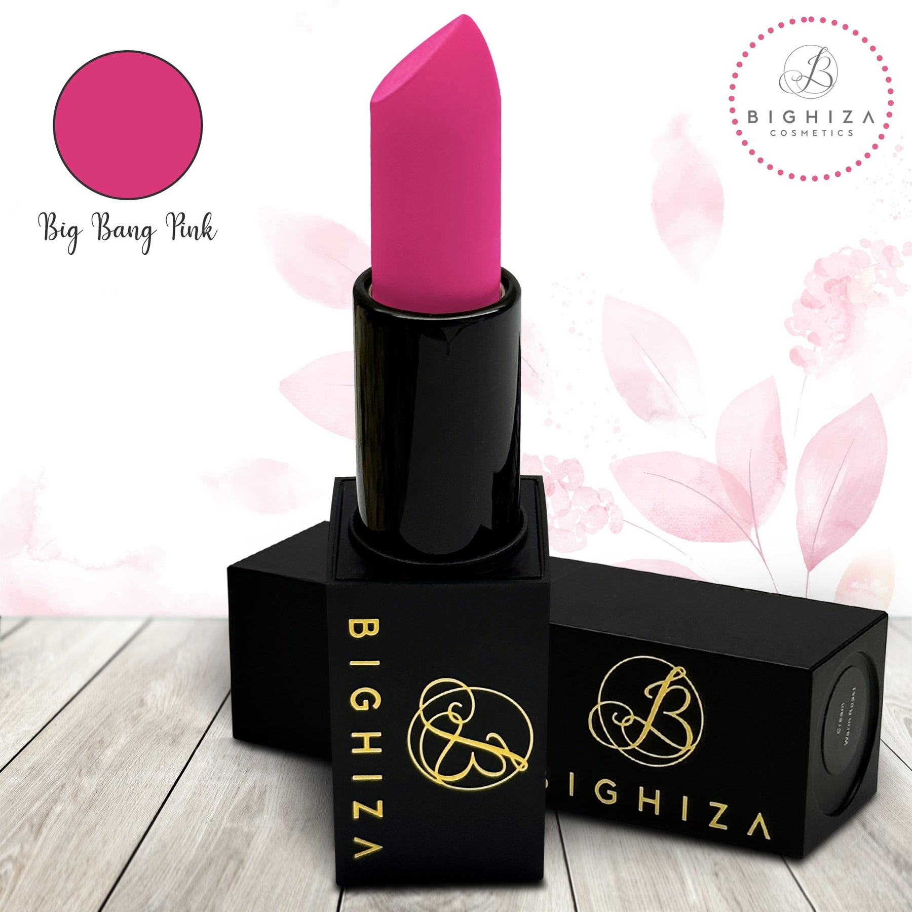 Big Bang Pink lipstick, black case and pink color circle