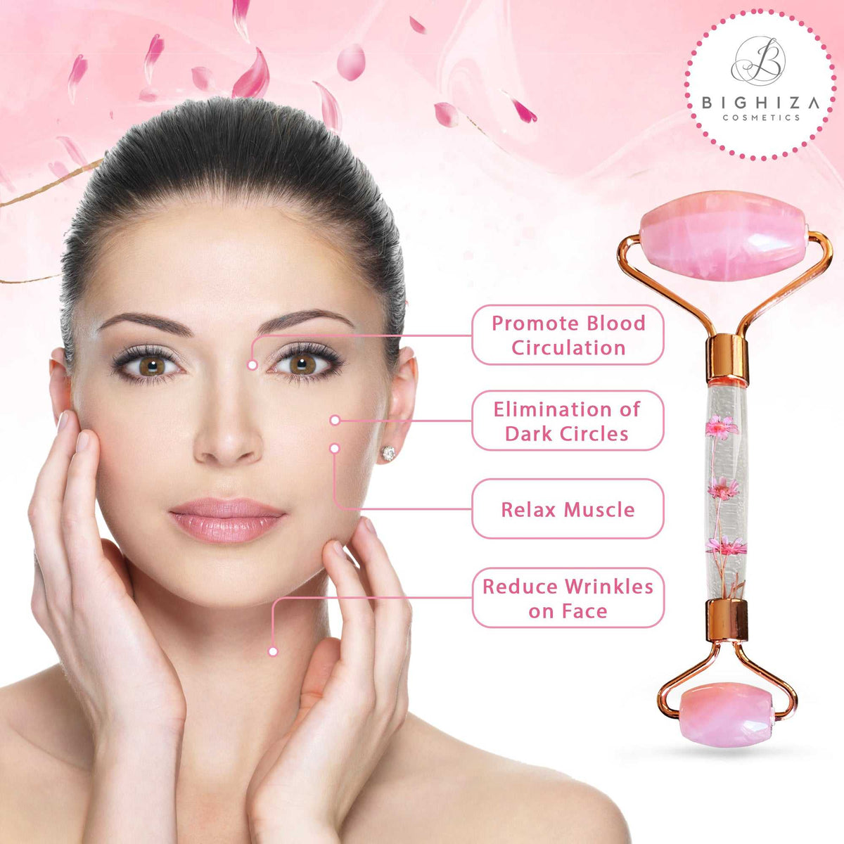 Gua Sha Face Roller Tool Set Pink Rose Quartz Jade Roller and Gua Sha Face Roller Tool Set